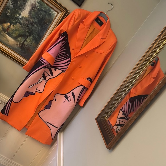 Akira Crying Faces Cry Orange Graphic Women's Coat Jacket Small S - Picture 7 of 8